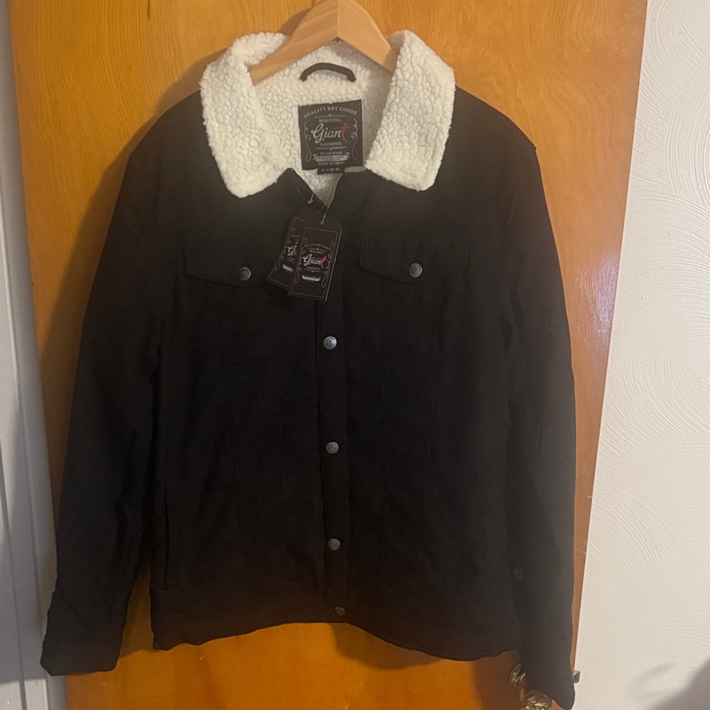 Black Corduroy Jacket Mens Large Fleece Sherpa